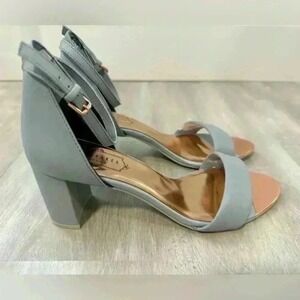 Ted Baker Grey Leather Mid Heel Ankle Strap Sandals Rose Gold Toe Size 39.5 US